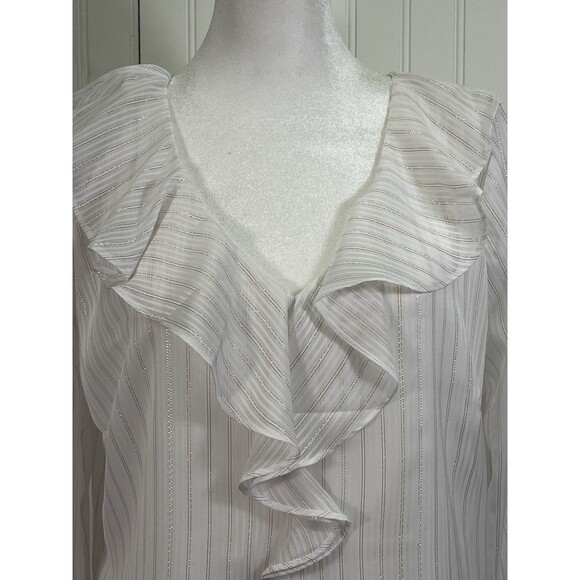 NWT Soft Surroundings Xenia Ruffle Top Sz Med White & Gold Metallic Thread Party - Picture 1 of 13